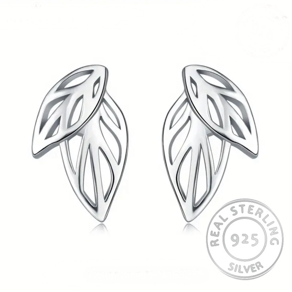 Jewelry - 2/$30 Genuine 925 Sterling Silver Leaf Cutout Earrings